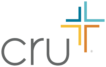 The word "cru" in gray lowercase letters beside a cross shape, reflecting First Presbyterian Baton Rouge's vibrant community.