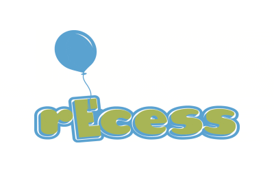The word "recess" in green bubble letters with a blue balloon on the uppercase "E", inspired by First Presbyterian Baton Rouge.