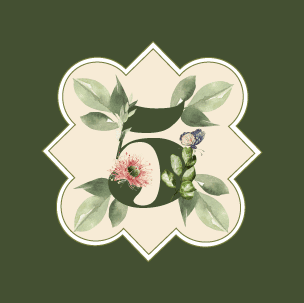 The number 5 in dark green, decorated with leaves and flowers, on a cream and green geometric background for Women's Ministry.