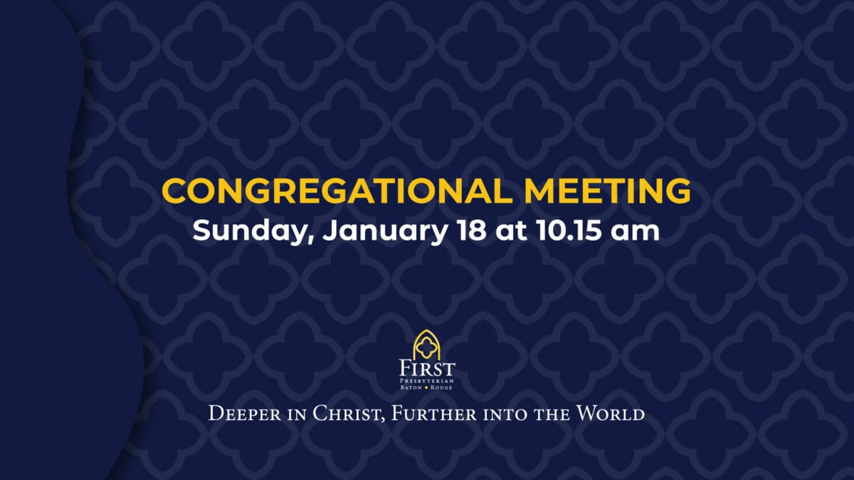 A blue background with white text announces the January 18 Congregational Meeting.