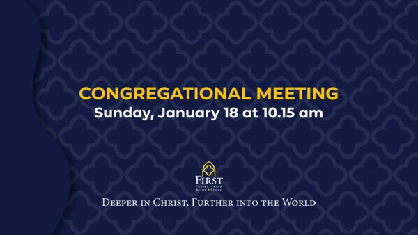 A blue background with white text announces the January 18 Congregational Meeting.