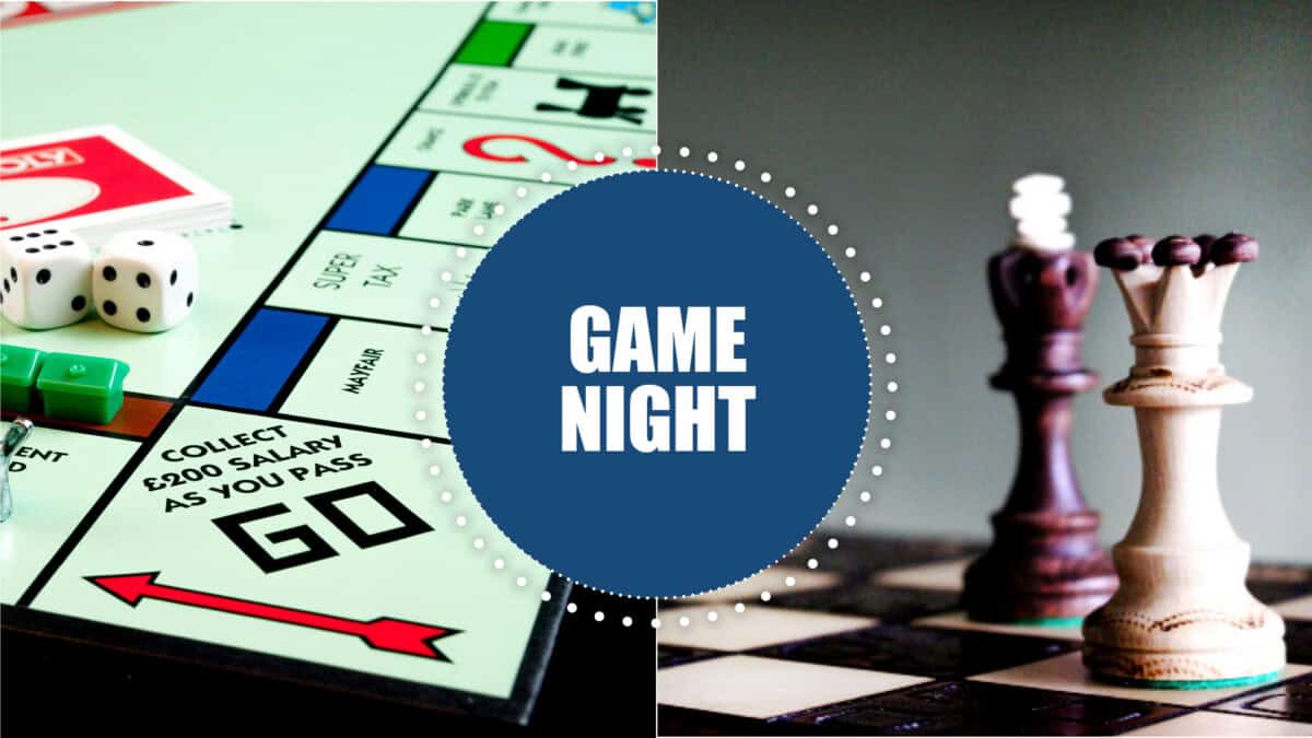 A Monopoly board and chess pieces side by side, 