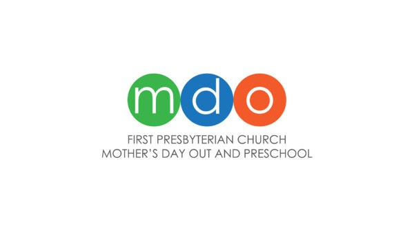 Logo for First Presbyterian Church Mother's Day Out and Preschool, with "mdo" in colored circles above the organization’s name.