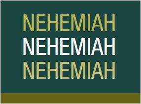 The word "Nehemiah" is written three times in large capital letters on a dark green background, highlighting a Women's Ministry theme.
